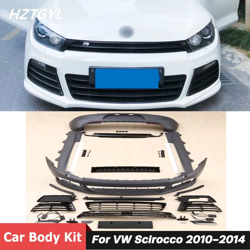 

Unpainted PP Car Body Kit Front Rear Bumper Side Skirts Grille With Led Light For VW Scirocco Facelift R Style 2010-2014