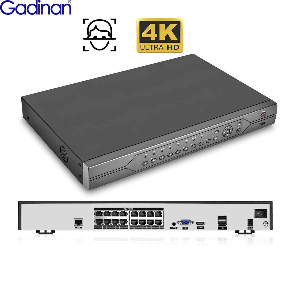 Видеорегистратор Gadinan 16 каналов 4K POE NVR H.265 8 Мп 5 МП 4 3 1080P PTZ 2 SATA|Видеорегистратор