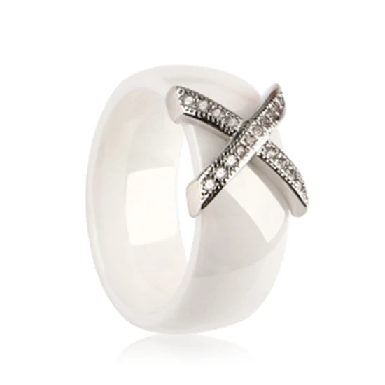 8mm White Silver Hot X Крест кольца Синий Розовый керамические здоровые ювелирные изделия для женщин 6 мм Гладкие керамические кольца женский подарок Свадебные ювелирные изделия золото серебро - Цвет основного камня: 8mm White Silver
