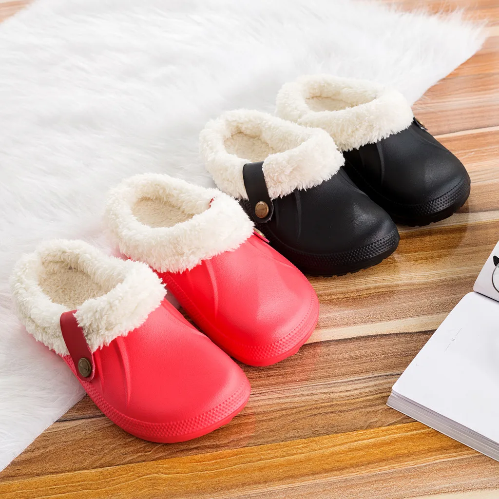 Женские зимние теплые тапочки унисекс с подкладкой домашняя водонепроницаемая