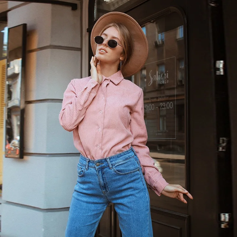 Женская однотонная Вельветовая блузка Офисная женская элегантная рубашка с