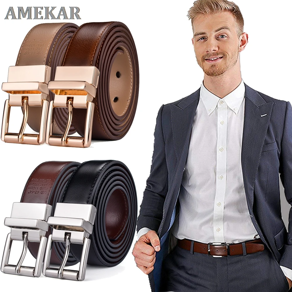 

Mens Belt Reversible 2.8cm Wide 100% Genuine Leather Dress Casual Belts for men,One Reverse for 2 Colors