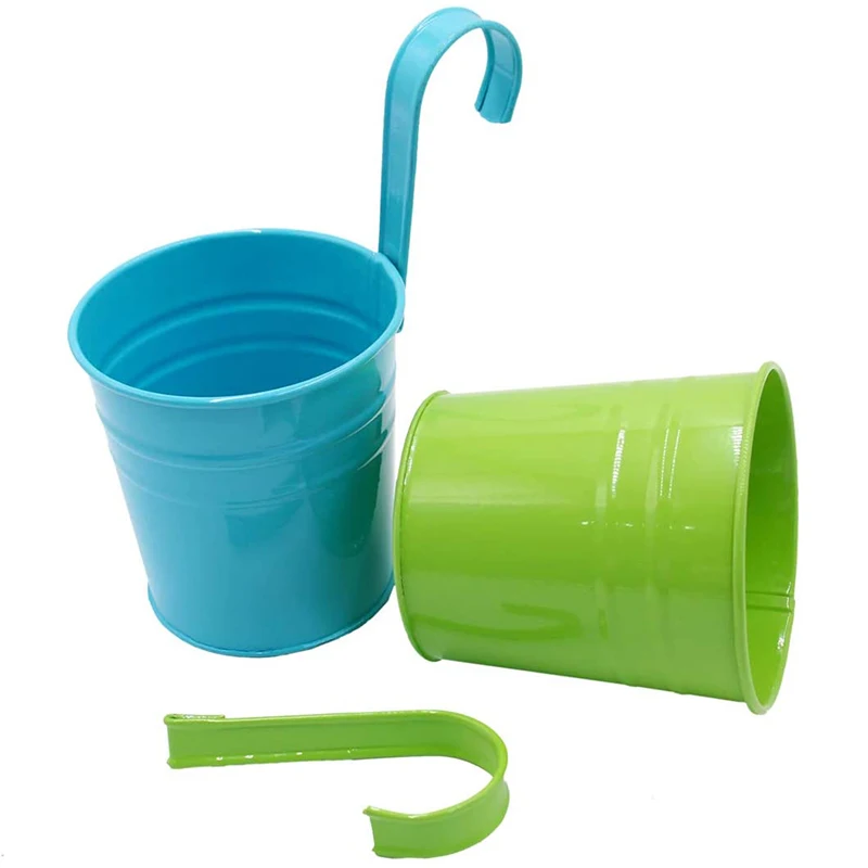 

Metal Flower Pot Flower Bucket Garden Flower Pot with Drain Hole, Detachable Hook (10 Pcs)