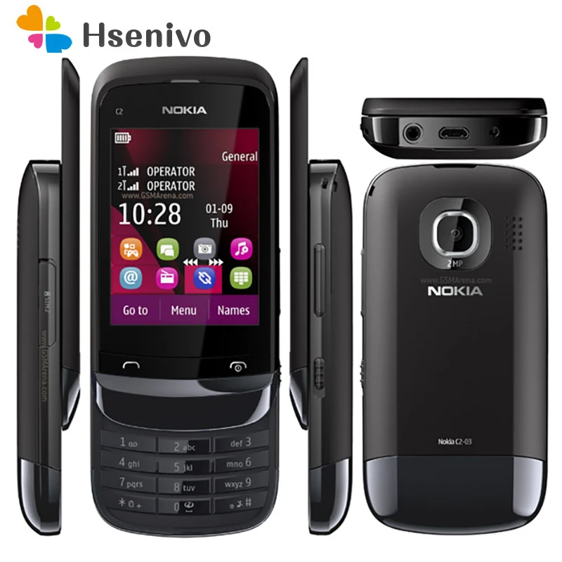 nokia c2 03 refurbished original c2 03 unlocked dual sim card 2 6inch 2 0mp fm radio java phone free shipping free global shipping