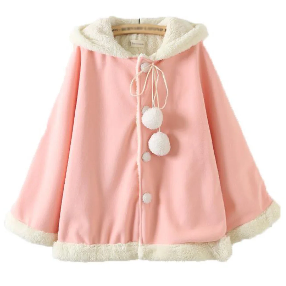 

Cloak Outerwear Women Winter Rabbit Ear Anime Hoodies Cape Coat Lolita Fleece Pullover Poncho Jacket Cloak Hooded Coat