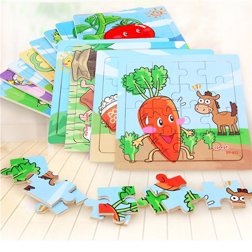 Деревянные 3D Головоломки 16 частей головоломки мультфильм фрукты Развивающие