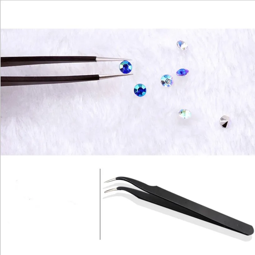 2 шт. изогнутые прямые черные Пинцет ногти из нержавеющей стали художественные