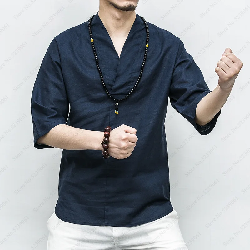 Традиционная китайская одежда ханьфу чонсам Мужская футболка кунг фу льняная