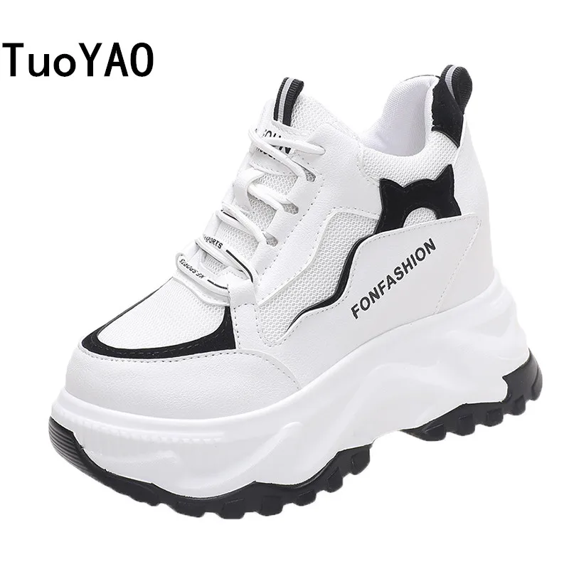 

Женские весенние кроссовки 2022, дышащая сетчатая повседневная обувь на танкетке 10 см, массивные кроссовки, женская обувь на высокой платформ...