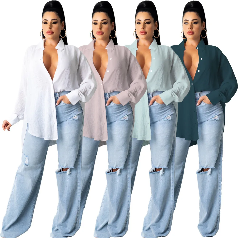 

2021 New Spring Autumn Turn Down Collar Long Sleeve Buttons Up Women's Blouse Casual Loose Female Shirt Tops Workwear Shirts
