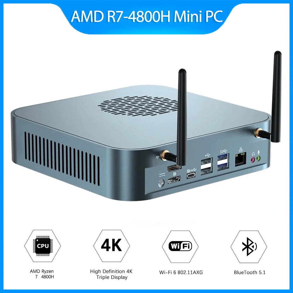 

MN48H AMD Ryzen 7 4800H 16/32GB DDR4-3200 512GB/1T M.2 NVME SSD Octa Core 2.9GHz To 4.2GHz Desktop PC Mini Computer WiFi 6 BT5.1