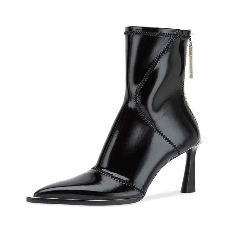 

British style autumn and winter new women's boots pointed wood grain heel high heel boots short tube thin middle tube
