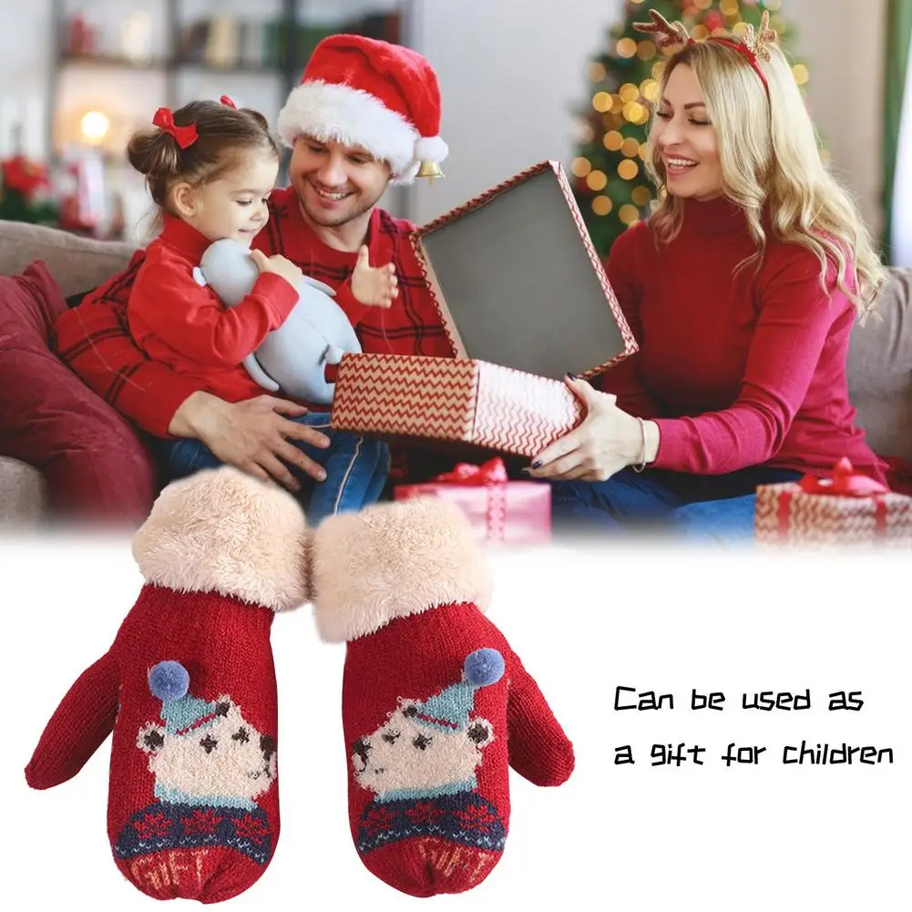 

Christmas Toddler Baby Winter Thermal Cartoon Deer Velvet Knitted Lanyard Mittens Gloves Boy Girl Kids Children Outdoor Gloves