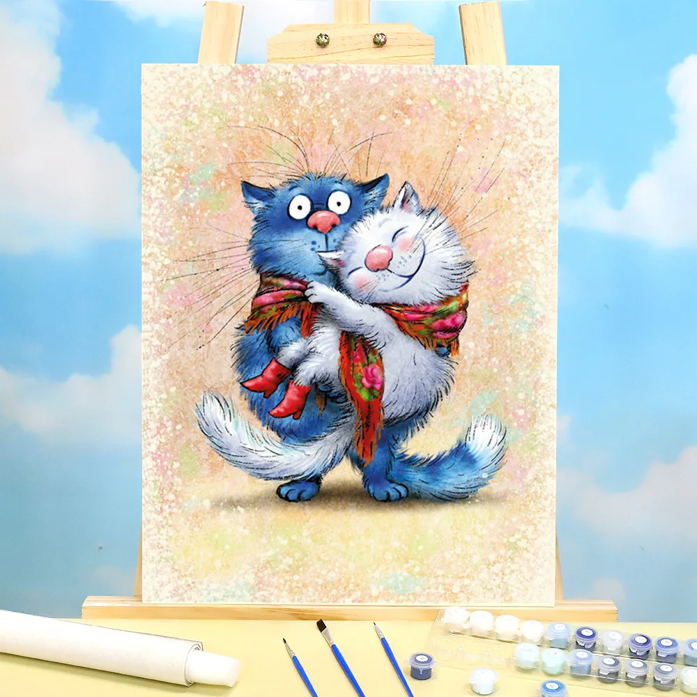 

Cartoon Blue White Cat DIY Painting By Numbers Kit Oil Paints 40*50 Oil Painting Handmade For Handicraft