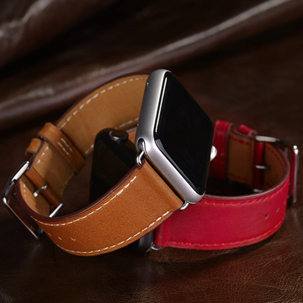 Кожаный ремешок для Apple Watch Band 44 мм 40 42 38 одинарный и двойной браслет iwatch Series 6 se 5 4