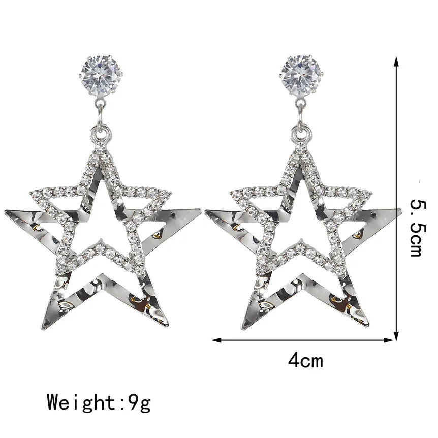 

Double-deck Hollow Five-pointed Star Drop Earrings For Women Fashion Rhinestone Pentagram Big Statement Earrings Party Jewelry