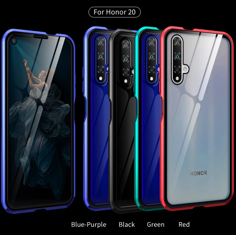Роскошный Магнитный поглощающий металлический флип-кейс для huawei Honor 20 20i 20Pro Lite, чехол для телефона, двустороннее стекло Honor20 Pro i