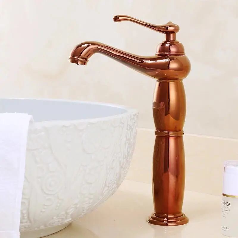 

Copper Antique Gold Chrome Brass Mixing Faucet, Single Handle Hot and Cold Heightening Faucet Installed on The Faucet Deck Bags