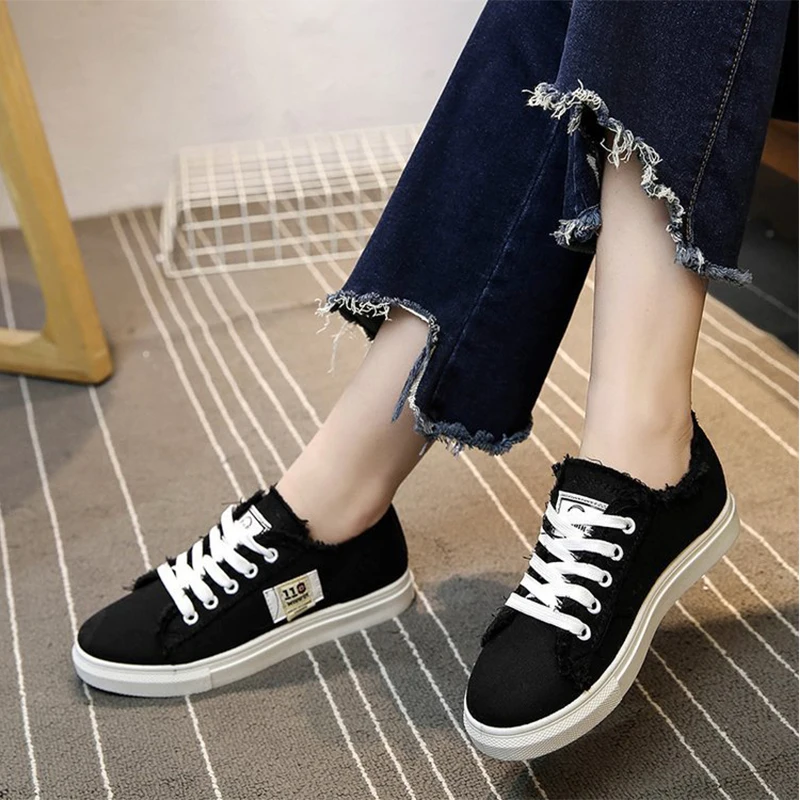 Прямая поставка женский холщовая обувь кеды суперзвезды На Шнуровке Для девочек