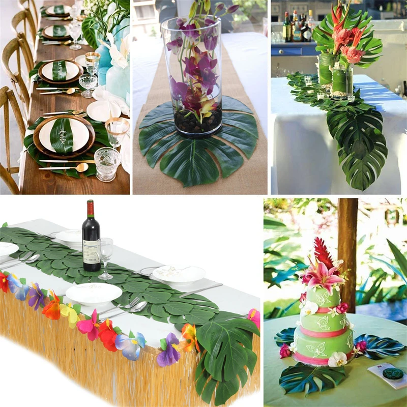 

Artificial Green Tropical Palm Leaves Hawaiian Luau Party Summer Jungle Theme Party Decoration Wedding Birthday Home Table Decor