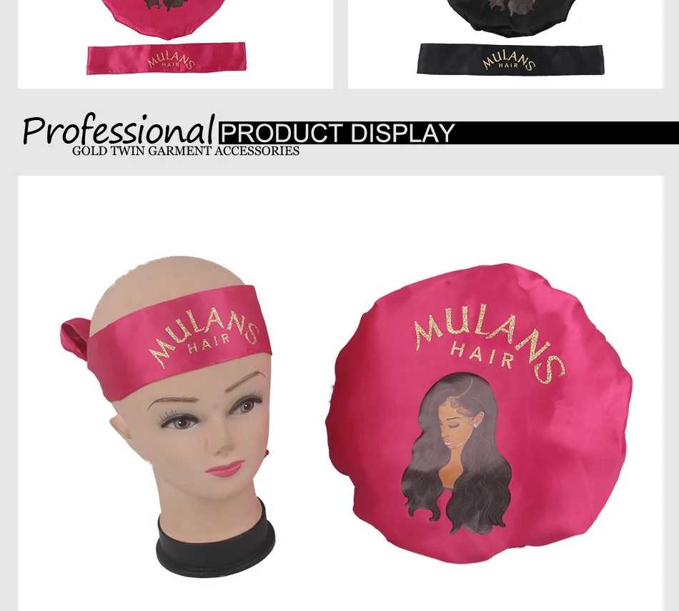 Logo Custome 2 слоя атласные шелковые спальные бонеты, фронтальная повязка на голову, Завязывающийся галстук, женские накладные волосы для наращивания, парики, капот