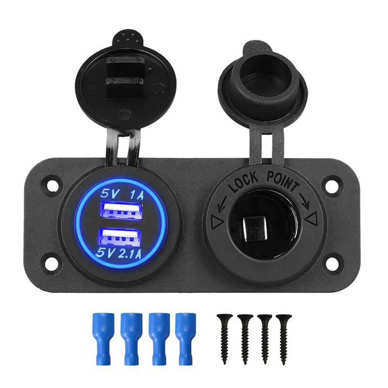 12 В двойная USB Автомобильная розетка зарядное устройство 2 в 1 панель питания и