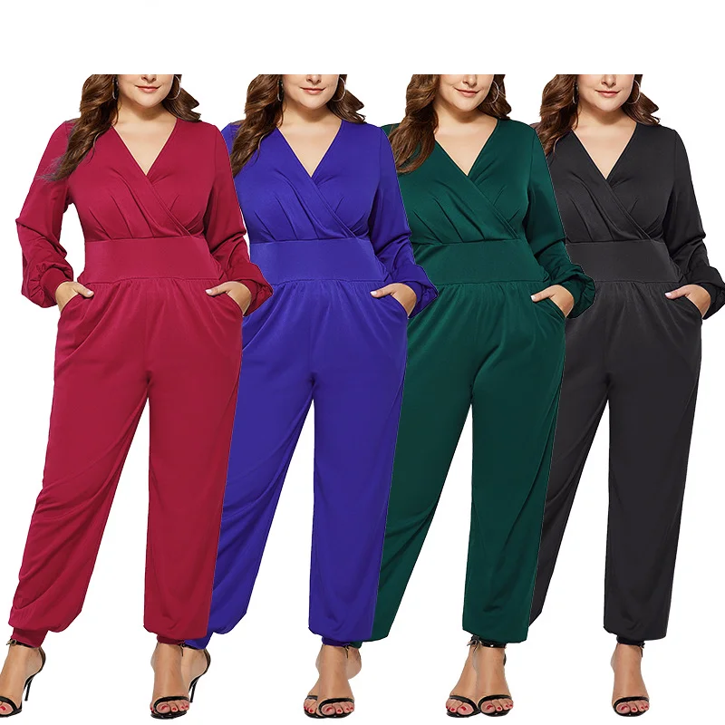 

Большие размеры, Сексуальные клубные вечерние длинные штаны, комбинезоны 5XL/4XL размера плюс, длинный комбинезон, повседневный длинный рукав,...