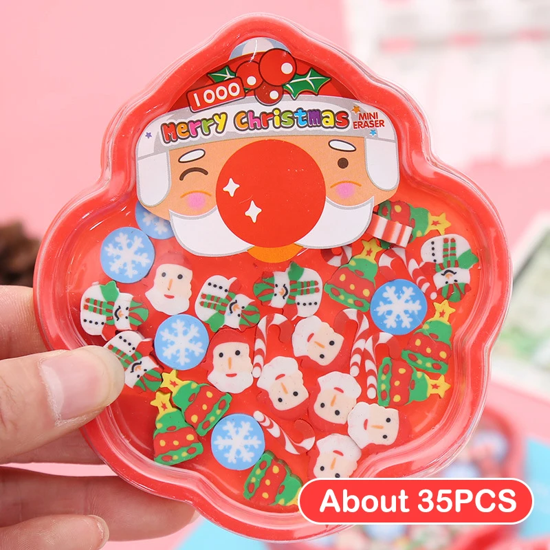 

35pcs/box Christmas Mini Eraser Cartoon Eraser Kawaii Stationery Student Rubber