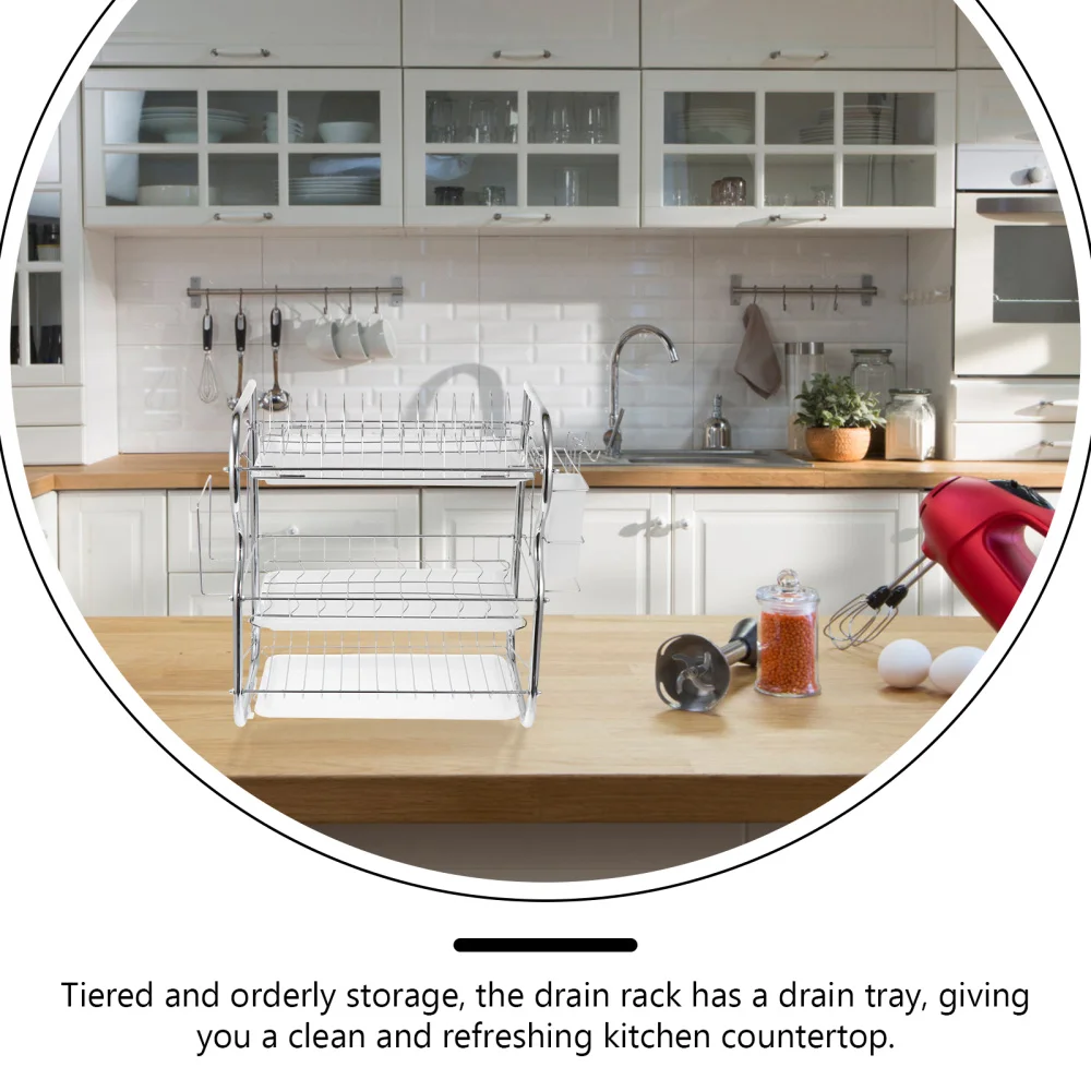 

1pc Kitchen Three Layers Bowls Plates Chopsticks Stainless Steel Storage Rack