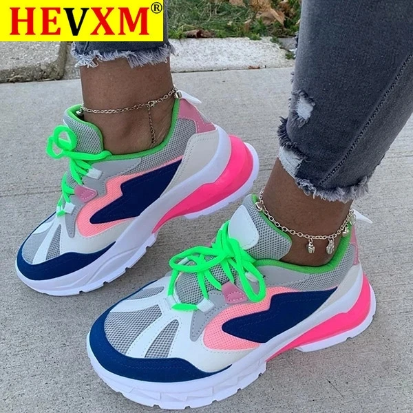 

2020 New Women's Mixed Colors Sneakers Ladies Flat Platform Lace Up Shoes Woman Casual Autumn Sneakers Big Size 35-43