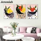 Абстрактная Картина на холсте с изображением фруктов, лимон, яблоко, банан, простая картина, настенное искусство, декор в скандинавском стиле для кухни, гостиной