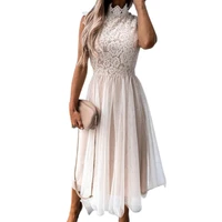 elegant women dress mesh patchwork lace stand collar large hem elegant summer dress for dating