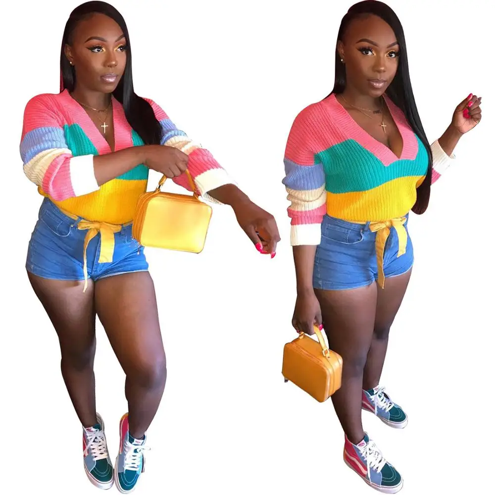 Женский мягкий джемпер с v-образным вырезом вязаный длинным рукавом цветной