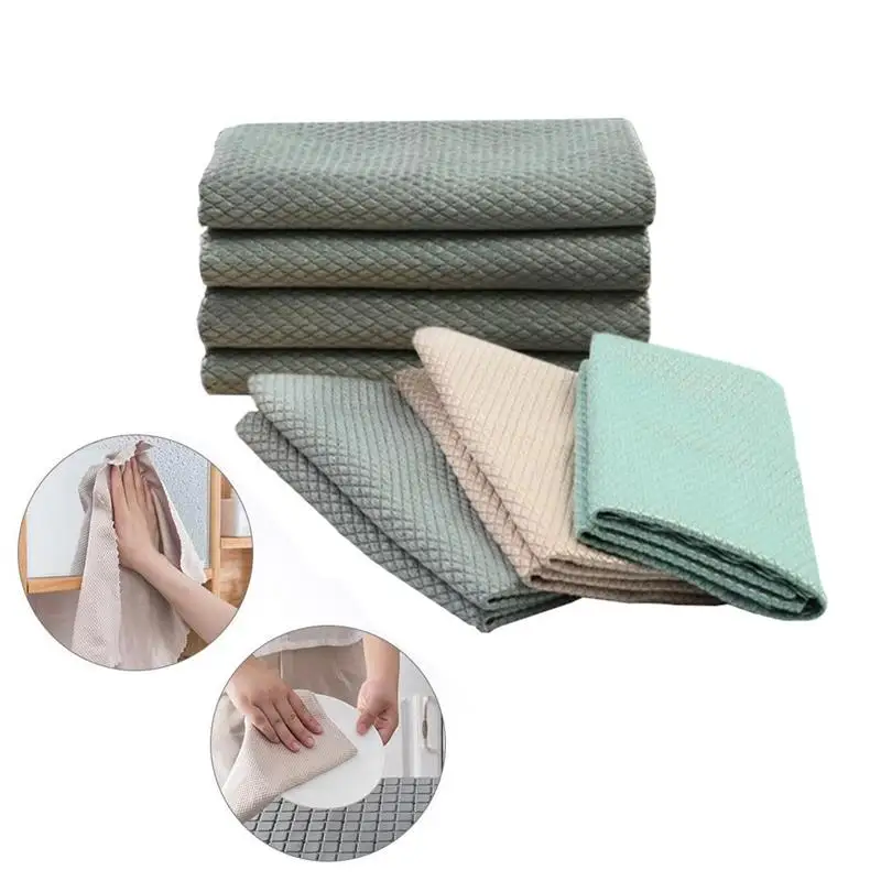 

3/5pcs Efficient Microfiber Fish Scale Wipe Cloth Anti-Grease Wiping Rag Super Absorbent Washing Dish Kitchen Cleaning Towel