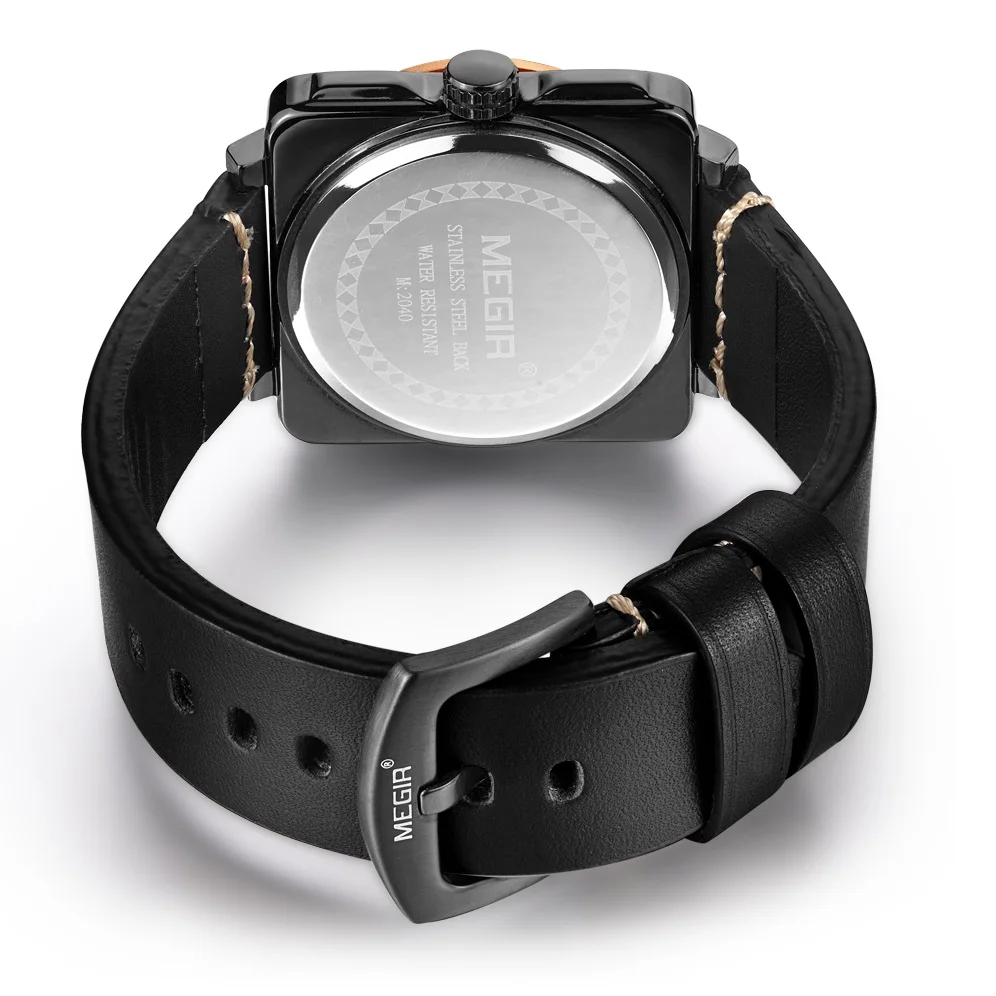 Часы Megir мужские Кварцевые водонепроницаемые прямоугольные деловые с квадратным