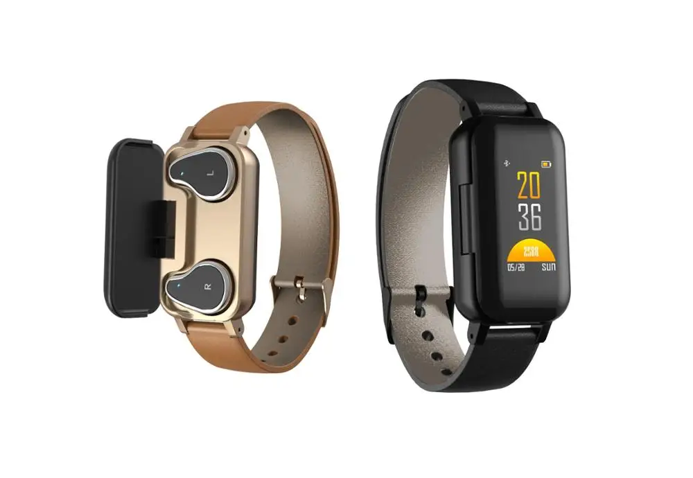 2 в 1 TWS умный двойной браслет для наушников Bluetooth 5 0 фитнес монитор сердечного