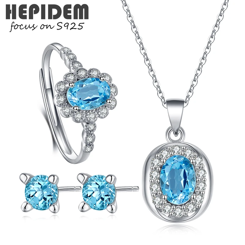 

HEPIDEM 100% на самом деле топаз ожерелье кольца серьги для женщин 925 стерлингового серебра Мода корейский натуральный мех синего цвета, хорошее ...
