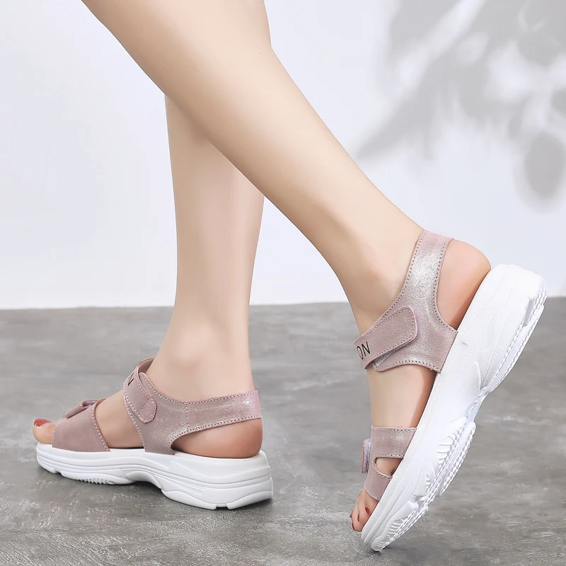 Сандалии женские замшевые на платформе Модные дышащие пляжные туфли роскошная