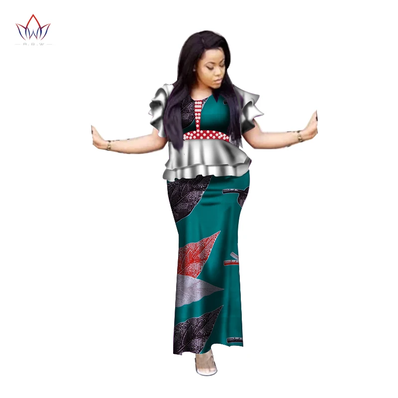 Ladies Clothes African Clothes For Women Ruffle Top And Skirt Set Bazin Riche Africa Dashiki Plus Size Clothing For Women WY3755