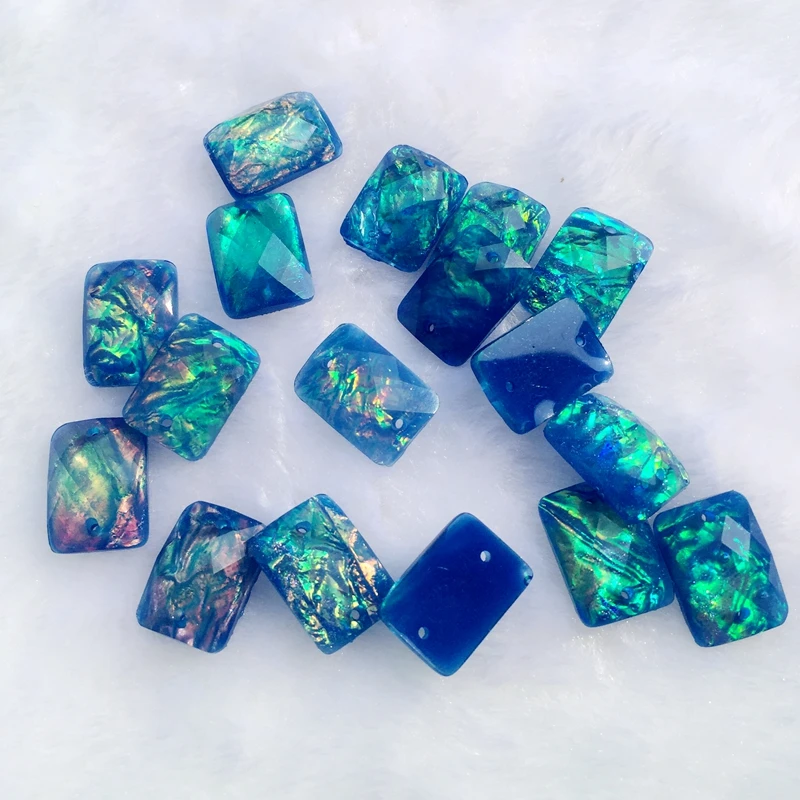 

30pcs 10*14mm Rectangle Sew-on Resin Crystal AB Flat Back Rhinestone Beads Stone For DIY Crafts 2 holes buttons -Y621