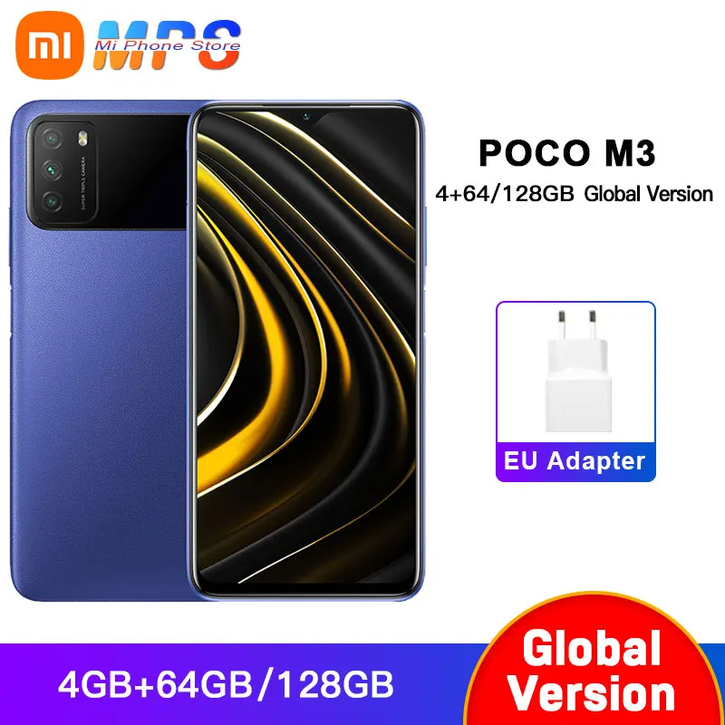 Глобальная версия смартфона POCO M3 4 ГБ 64 ГБ/4 128 дисплей Snapdragon 662 6 53 &quotАккумулятор 6000