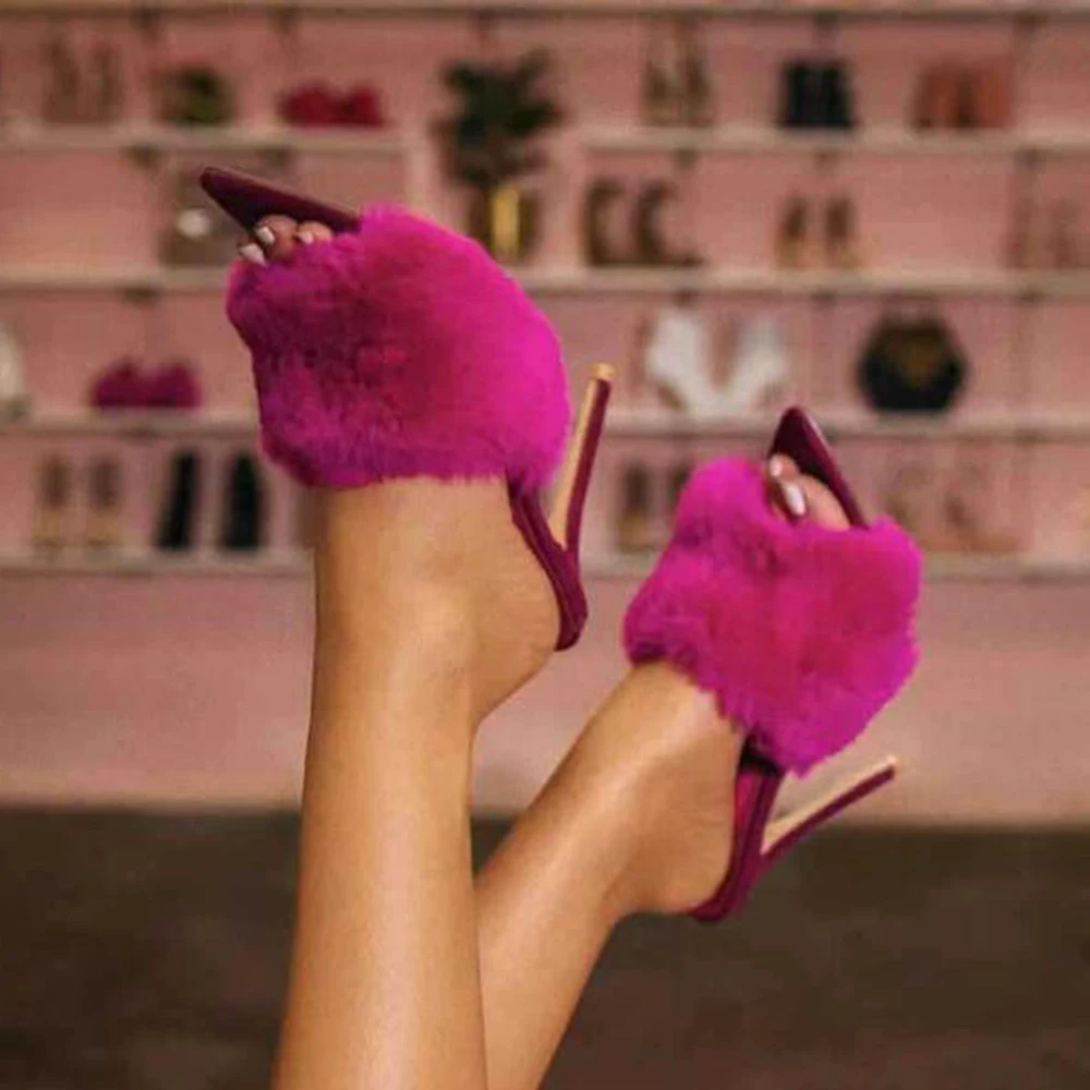 Новинка яркие сандалии в европейском стиле роскошные Тапочки их меха под кролика