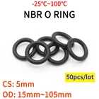 10 шт., уплотнительное кольцо NBR, прокладка CS 5 мм с внешним диаметром 15-105 мм, нитриловая бутадиеновая резина, маслостойкая шайба круглой формы, Черная