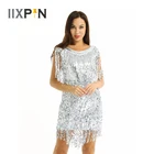 Женское платье для латиноамериканских танцев, блестящее платье без рукавов с V-образным вырезом и бахромой с блестящими блестками, для бальных танцев, самбы, Танго, для сцены