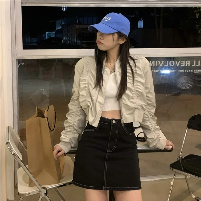 Однотонное Плиссированное пальто на молнии с длинным рукавом Женский Осенний