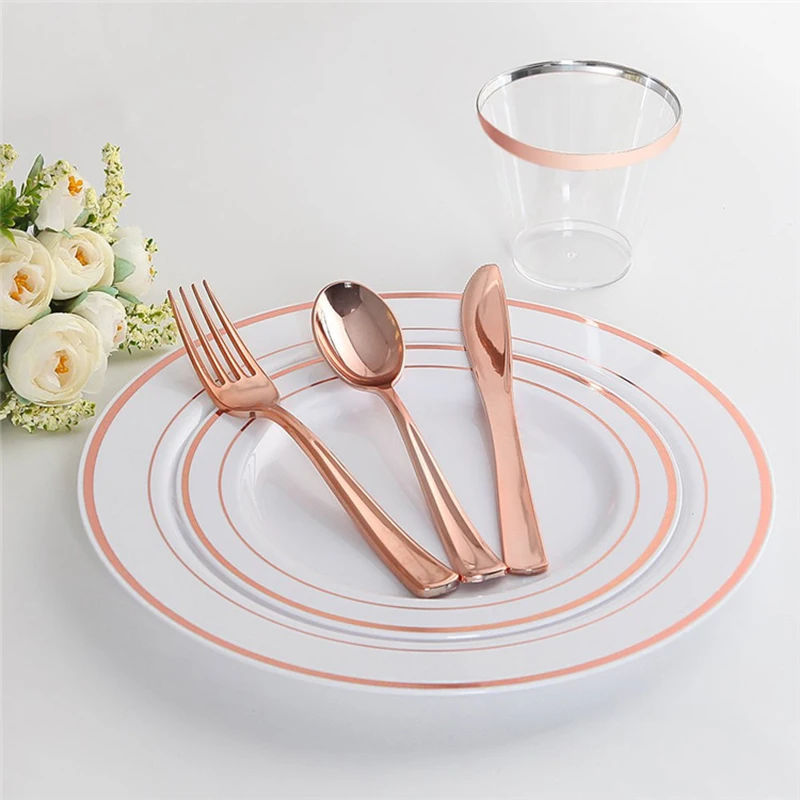 

10pcs/lot Prom party rose gold Plastic Plates for birthday party decoration of celebration and anniversaire birthday party decor