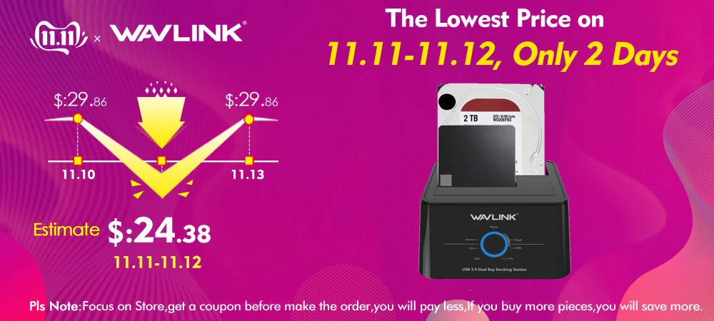 Wavlink USB3.0 на SATA 2 отсек док-станция для жесткого диска 5 Гбит/с для 2,5/3," HDD/SSD автономный клон и одна кнопка резервного копирования 8 ТБ черный