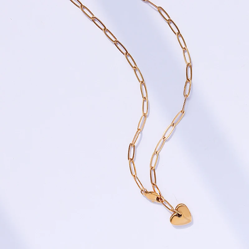 

Titanium Steel Resto Long Adjustable Heart Necklace for Women Sweater Thick Chain French Girl Choker Jewelry Collier Wholesale