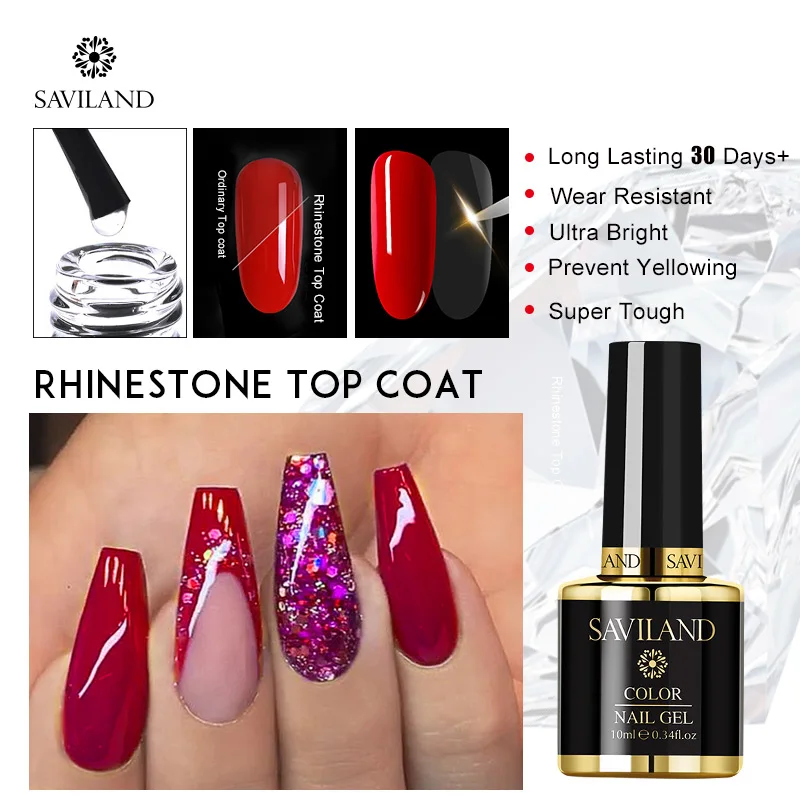 Rhinestone Top Coat Saviland праймер Гель-лак 15 мл верхнее Базовое покрытие Гель-лак Top it off+ Базовое покрытие основа для УФ-гель для ногтей - Цвет: Rhinestone Top Coat