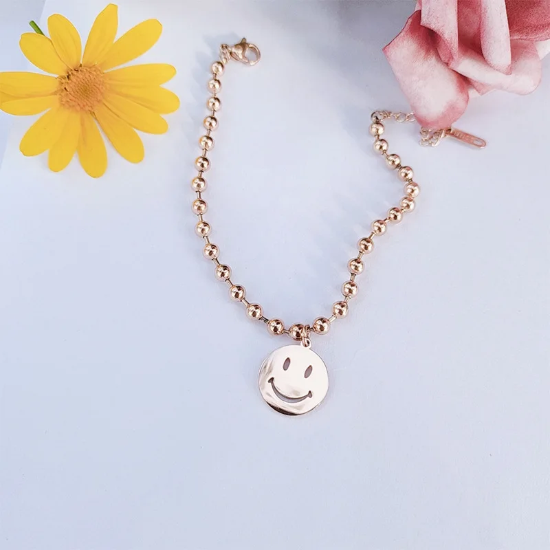 

Fashion Jewelry titanium steel Bracelets, Smile round bracelet, Anti - allergy titanium steel rose gold bracelet